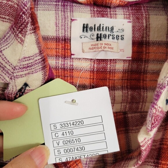 NEW Anthropologie Holding Horses Red Plaid Button Up Shacket Cotton Shirt Sz XS - Picture 10 of 13